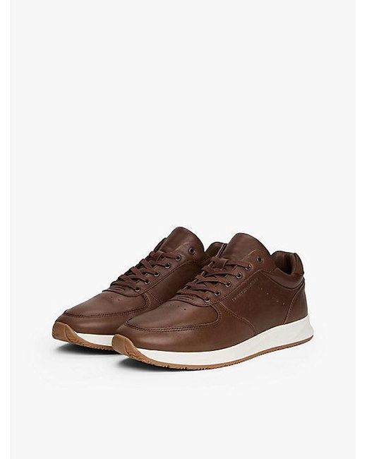 Tommy Hilfiger Hybride Leren Sneaker Met Fijne Profielzool in het Brown voor heren