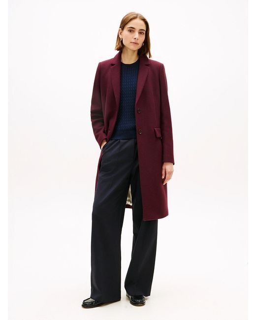 Tommy Hilfiger Red Single Breasted Coat With Cashmere