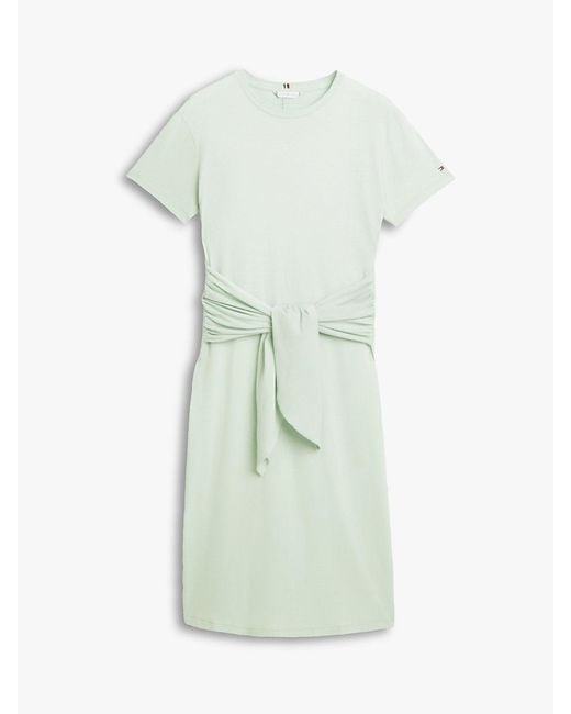 Tommy Hilfiger Green Textured Knot Relaxed Midi T-Shirt Dress