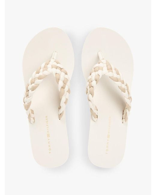 Tommy Hilfiger Natural Braided Strap Wedge Flip-Flops