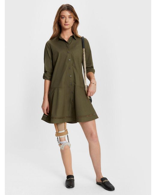 Tommy Hilfiger Green Adaptive Lace Logo Knee Length Shirt Dress