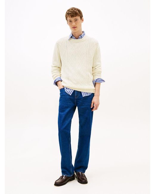 Tommy Hilfiger White Smart Casual Cable Knit Relaxed Jumper for men