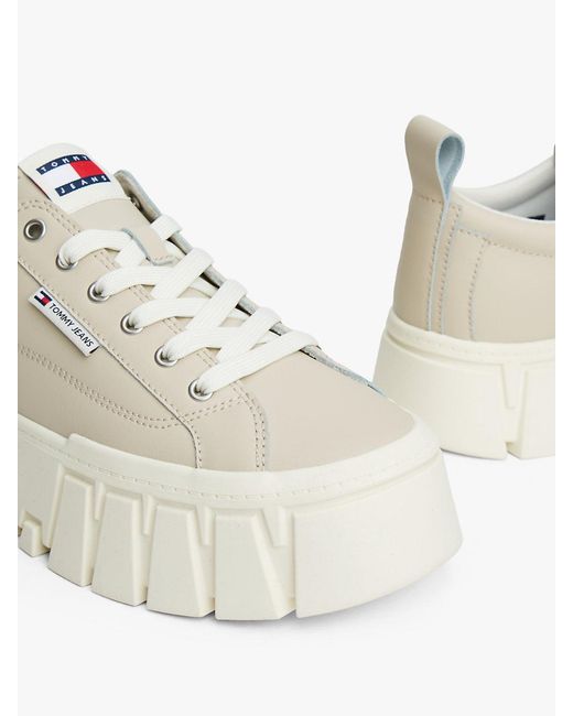 Tommy Hilfiger Natural Cleat Platform Trainers With Leather