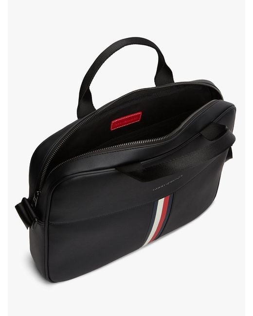 Tommy Hilfiger Black Signature Tape Crossbody Laptop Bag for men