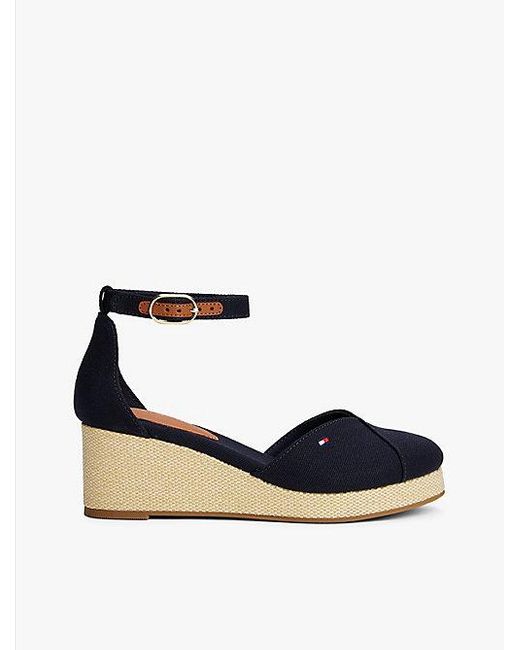 Tommy Hilfiger Canvas Espadrille Met Sleehak in het Blue
