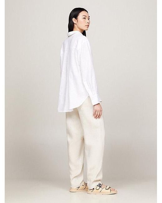 Camiseta amplia de lino con bolsillo de parche Tommy Hilfiger de color White