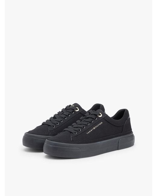Tommy Hilfiger Black Metallic Logo Canvas Platform Trainers