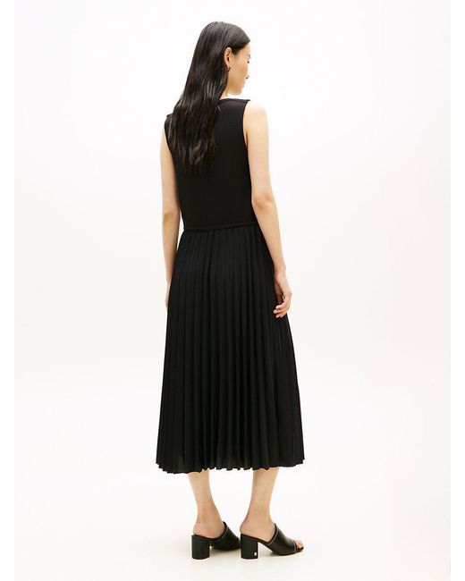 Tommy Hilfiger Black Pleated Sleeveless Slim Midi Dress