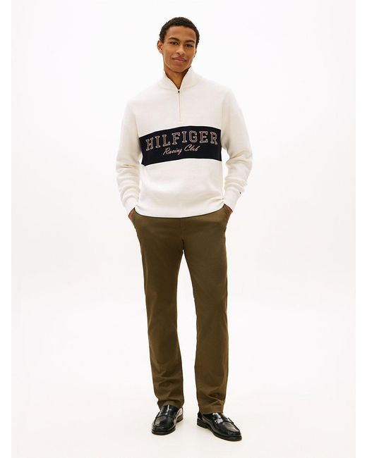 Tommy Hilfiger White Relaxed Quarter-Zip Mock Neck Jumper for men