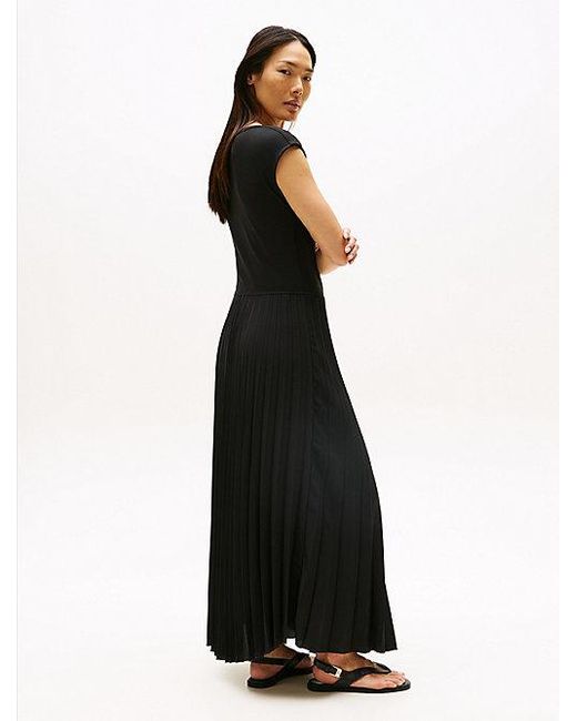 Tommy Hilfiger Maxi Fit And Flare Jurk Met Plooien in het Black