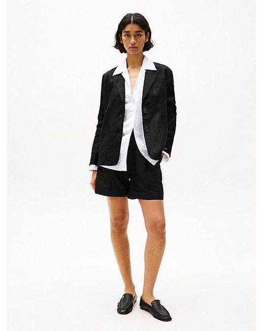 Americana En Mezcla De Lino De Corte Regular Tommy Hilfiger de color Black