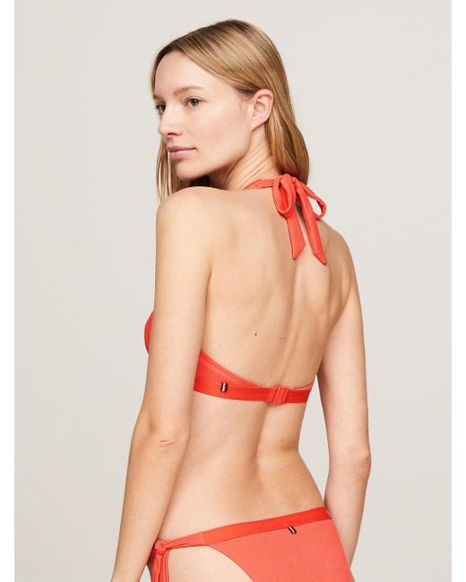 Tommy Hilfiger Orange Tonal Logo Fixed Triangle Bikini Top