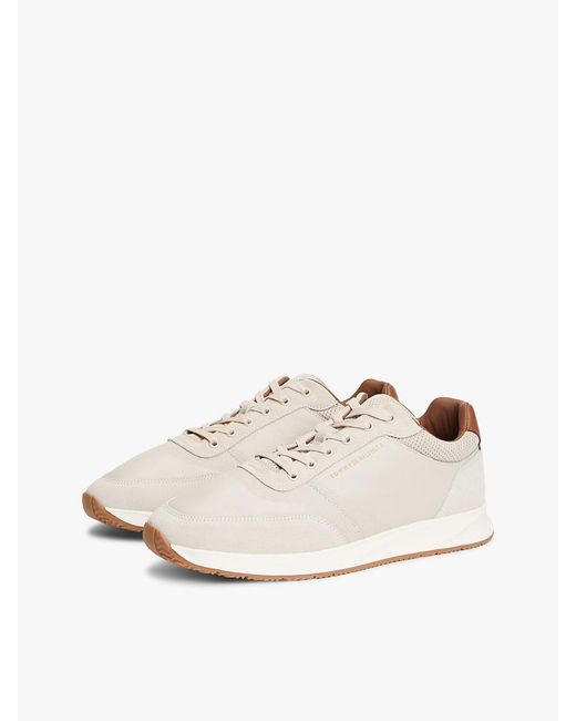 Tommy Hilfiger White Suede Mixed Texture Trainers for men