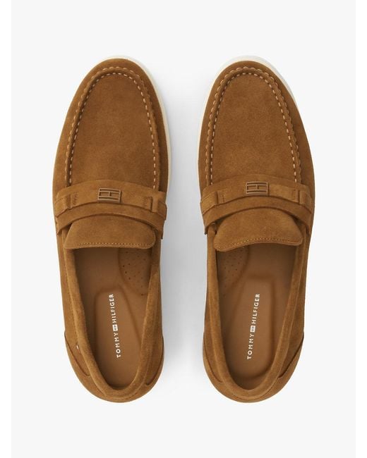 Tommy Hilfiger White Flag Plaque Suede Loafers for men