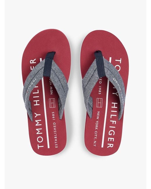 Tommy Hilfiger White Pure Linen Chambray Jacquard Flip-Flops for men