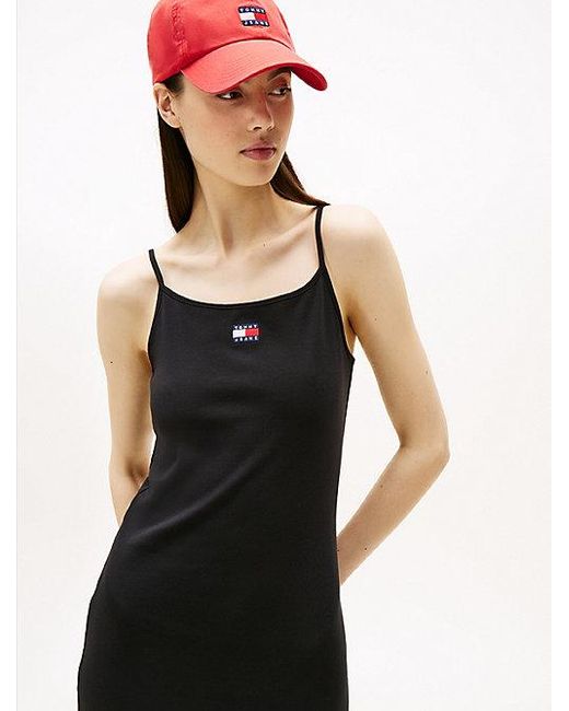 Tommy Hilfiger Black Tommy Badge Slim Fit Geripptes Midi-Kleid