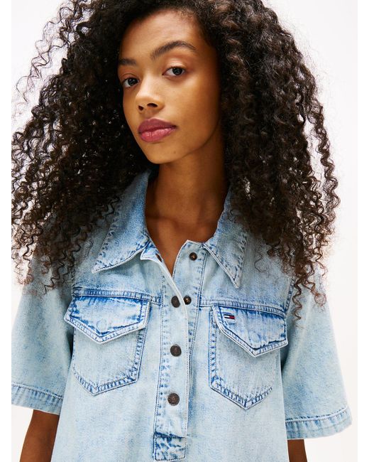 Robe Chemise Courte Trapèze En Denim Tommy Hilfiger en coloris Red