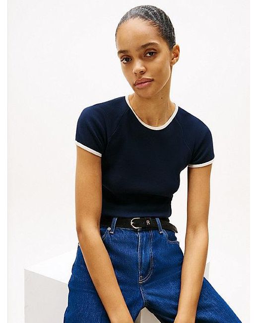 Camiseta Slim De Cuello Redondo Tommy Hilfiger de color Blue