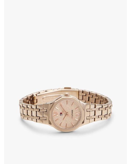 Tommy Hilfiger Natural Carnation-Plated Frosted Dial Chain-Link Watch