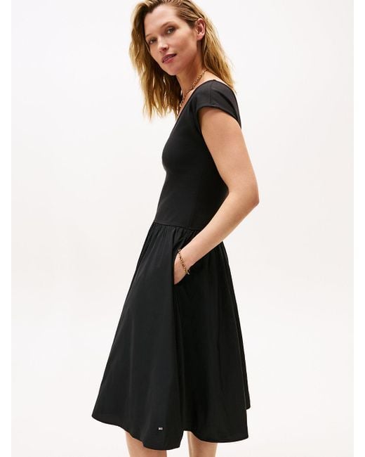 Tommy Hilfiger Black Jersey Midi Fit And Flare Dress