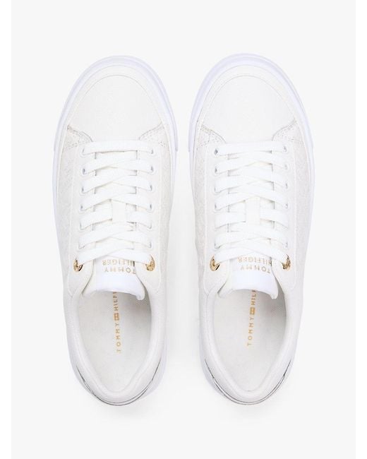 Tommy Hilfiger White Th Monogram Quilted Leather Platform Trainers