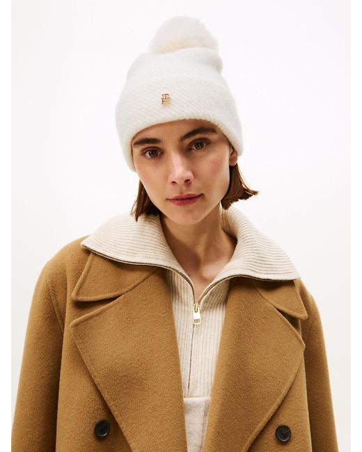 Berretto Chic Con Pompon di Tommy Hilfiger in White