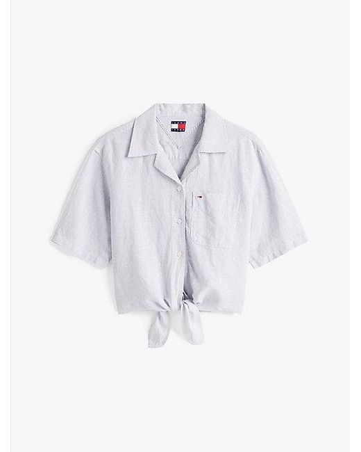 Tommy Hilfiger Cropped Relaxed Fit Overhemd Met Korte Mouwen in het White