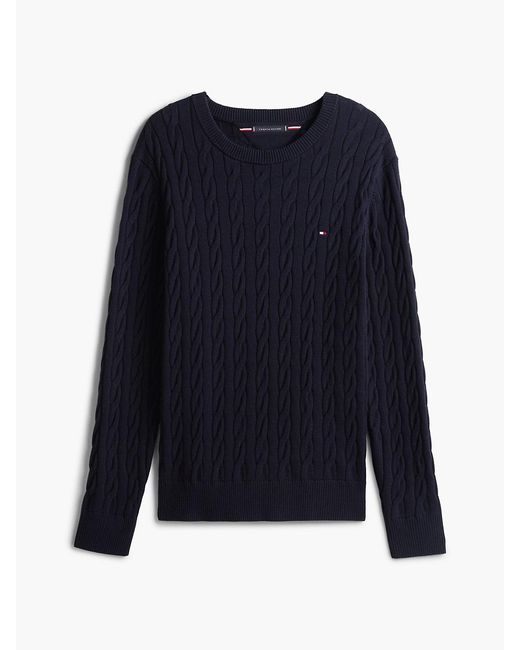 Tommy Hilfiger Blue Cable Knit Crewneck Sweater Lightweight Pullover for men
