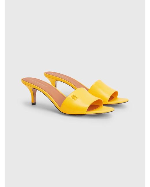 Tommy Hilfiger Yellow Elevated Leather Monogram Mid Heel Mules