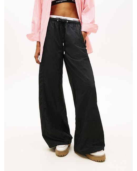 Tommy Hilfiger Black Repeat Logo Tape Wide Leg Joggers
