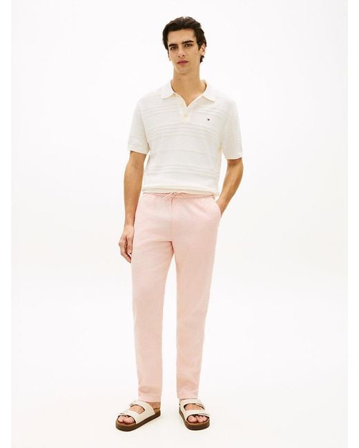 Tommy Hilfiger White Harlem Tapered Leg Linen Blend Chinos for men
