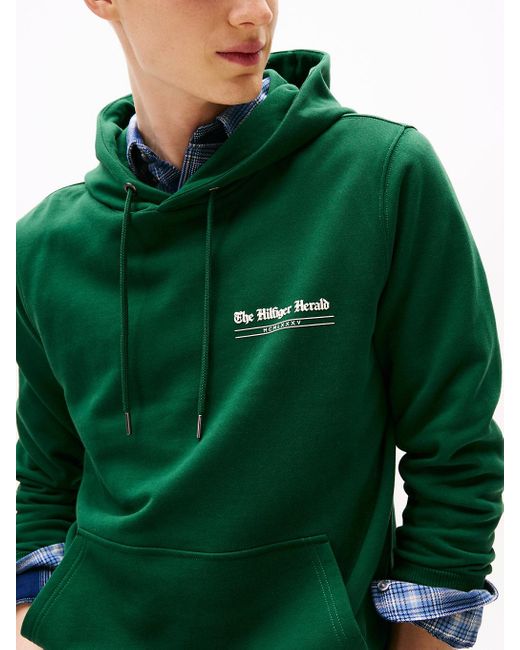 Felpa Con Cappuccio E Grafica Sul Retro di Tommy Hilfiger in Green da Uomo