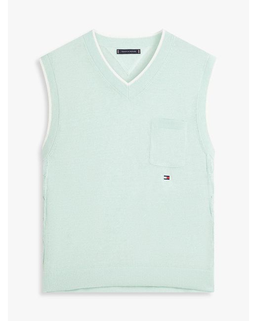 Tommy Hilfiger Blue Lightweight Linen Blend V-neck Sweater Vest for men