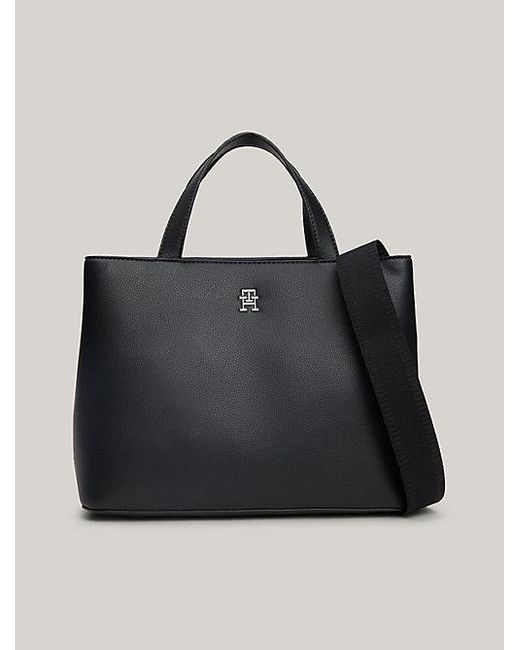 Bolso satchel Essential con monograma TH Tommy Hilfiger de color Black