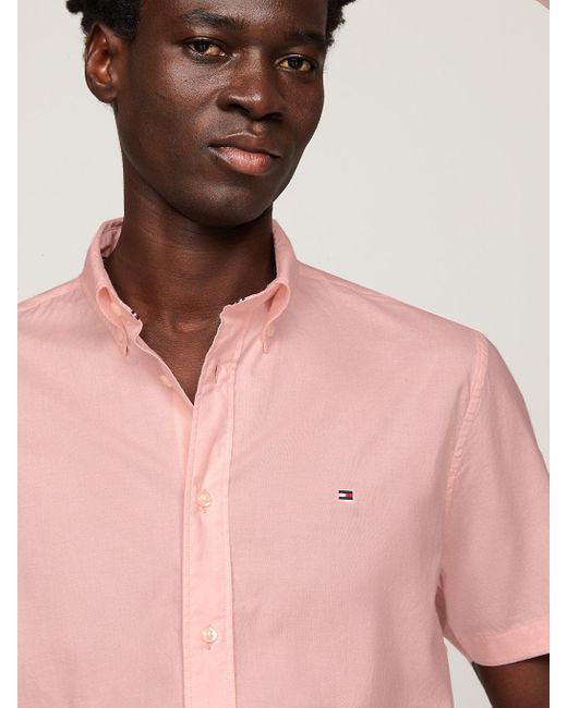 Tommy Hilfiger Pink Poplin Short Sleeve Regular Fit Shirt for men