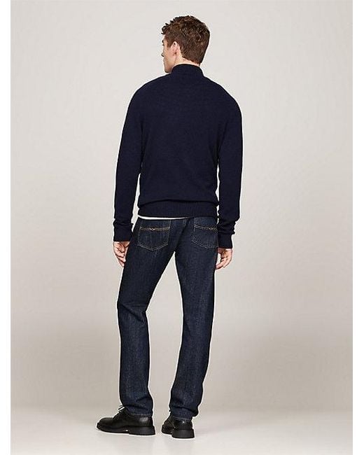 Tommy Hilfiger Wollen Trui Met Opstaande Hals En Halve Rits in het Blue voor heren