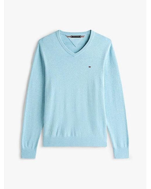 Tommy Hilfiger Trui Met V-Hals En Geborduurde Vlag in het Blue voor heren