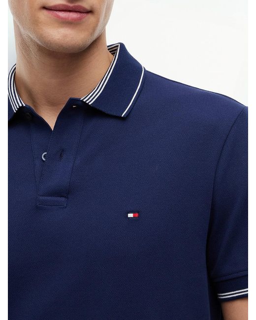 Tommy Hilfiger Blue Heritage Regular Fit Stripe Trim Polo Shirt for men