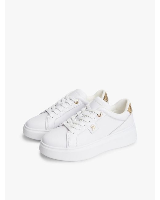 Tommy Hilfiger White Snake Print Heel Leather Platform Trainers