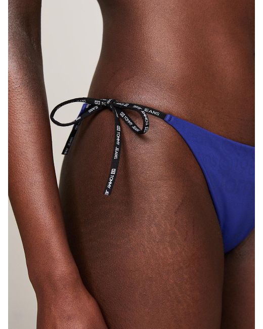 Tommy Hilfiger Blue Metallic String Side Tie Cheeky Bikini Bottoms