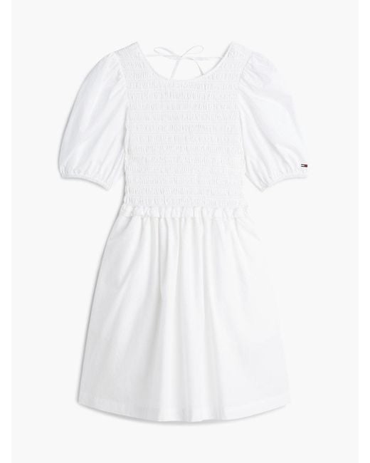 Tommy Hilfiger White Back Tie Smock Slim Poplin Mini Dress
