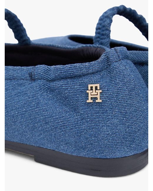 Tommy Hilfiger Blue Canvas Elasticated Strap Ballerinas