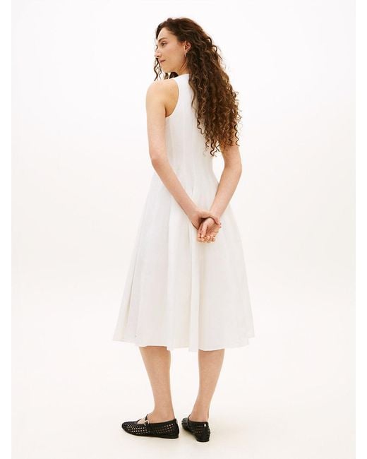 Tommy Hilfiger White Tone Button Linen Blend Midi Dress