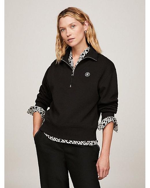 Tommy Hilfiger Cropped Sweatshirt Met Rits En Th-monogram in het Black