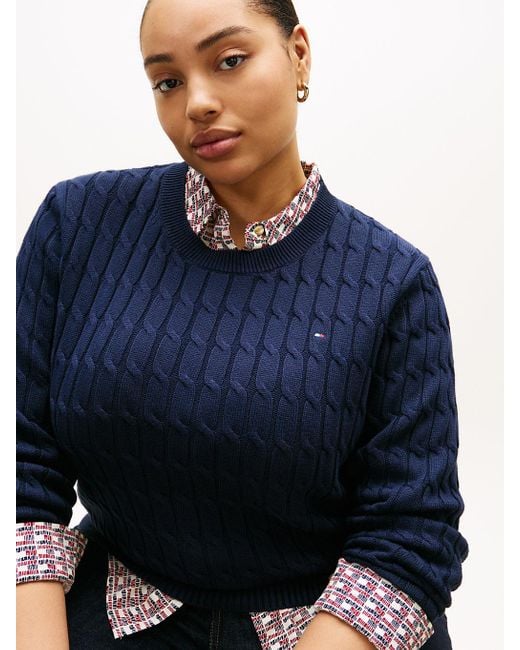 Tommy Hilfiger Blue Curve Cable Knit Crew Neck Jumper
