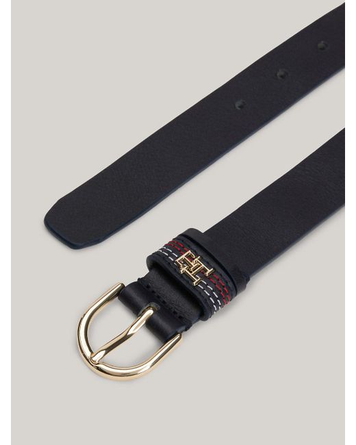 Tommy Hilfiger Blue Essential Effortless Corporate Topstitch Leather Belt