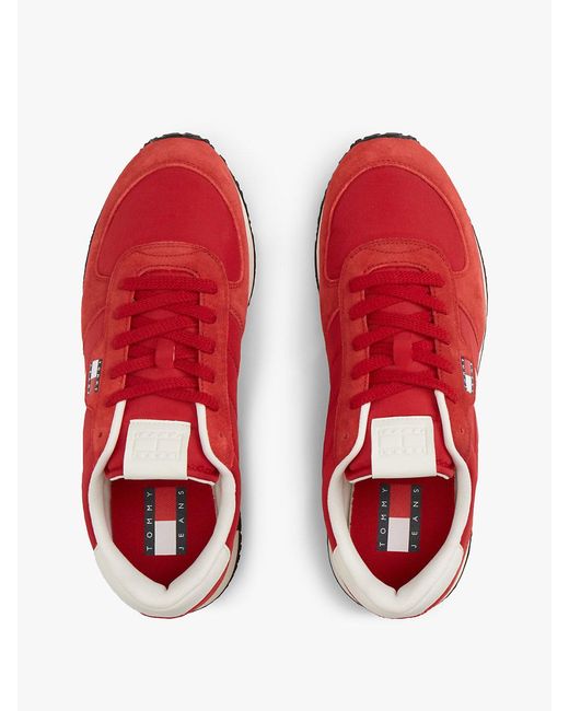 Tommy Hilfiger Red Suede Mixed Texture Trainers for men