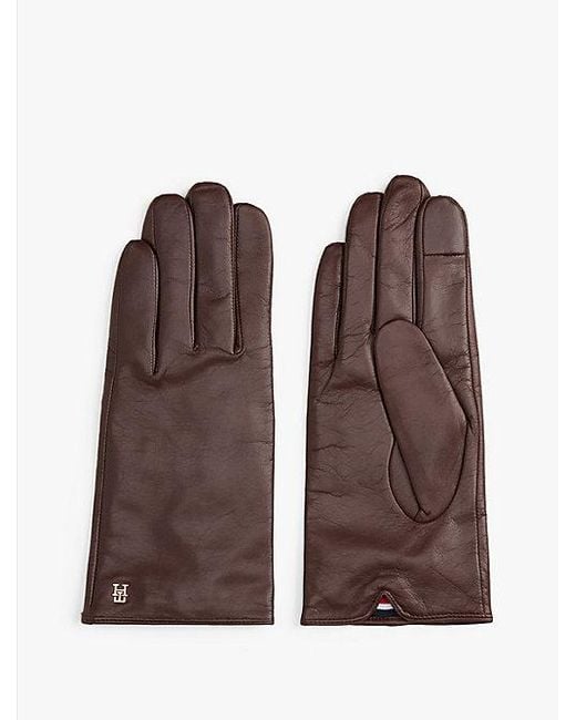 Guantes De Piel Con Insignia Tommy Hilfiger de color Brown