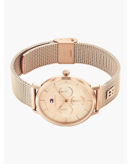 Tommy Hilfiger White Th Monogram Rose-Plated Mesh Strap Watch