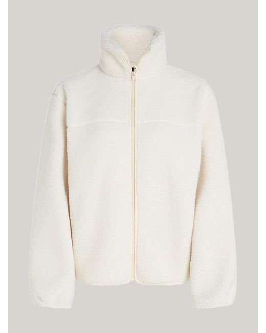 Tommy Hilfiger White Teddy Fleece Relaxed Zip-thru Jacket